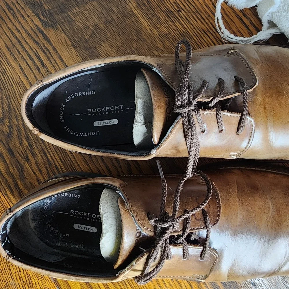 Rockport  Shoes Brown Leather Derby Walking Lightweight Tru Tech Lace Up Men 9